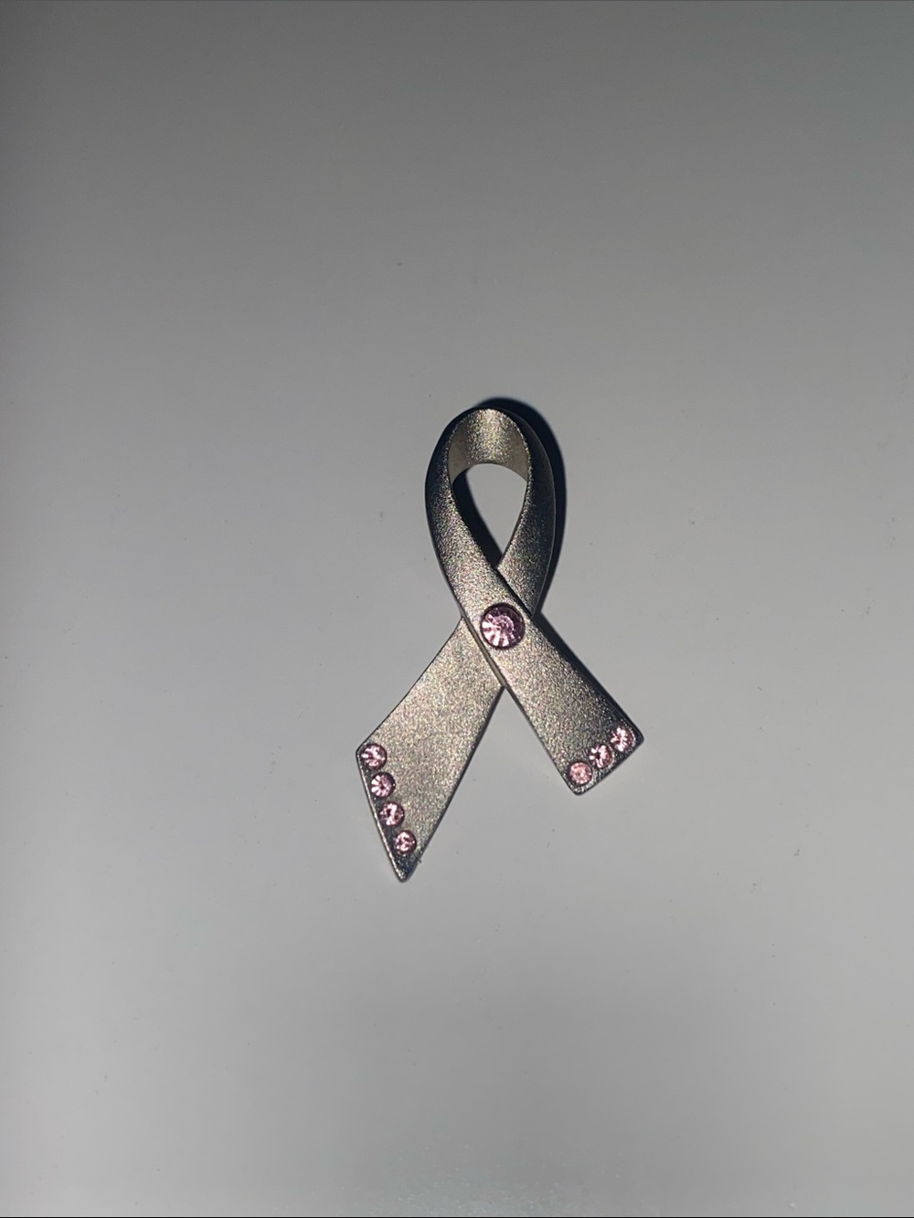 Pink Ribbon Awareness Brooch with Pink Crystal Accents